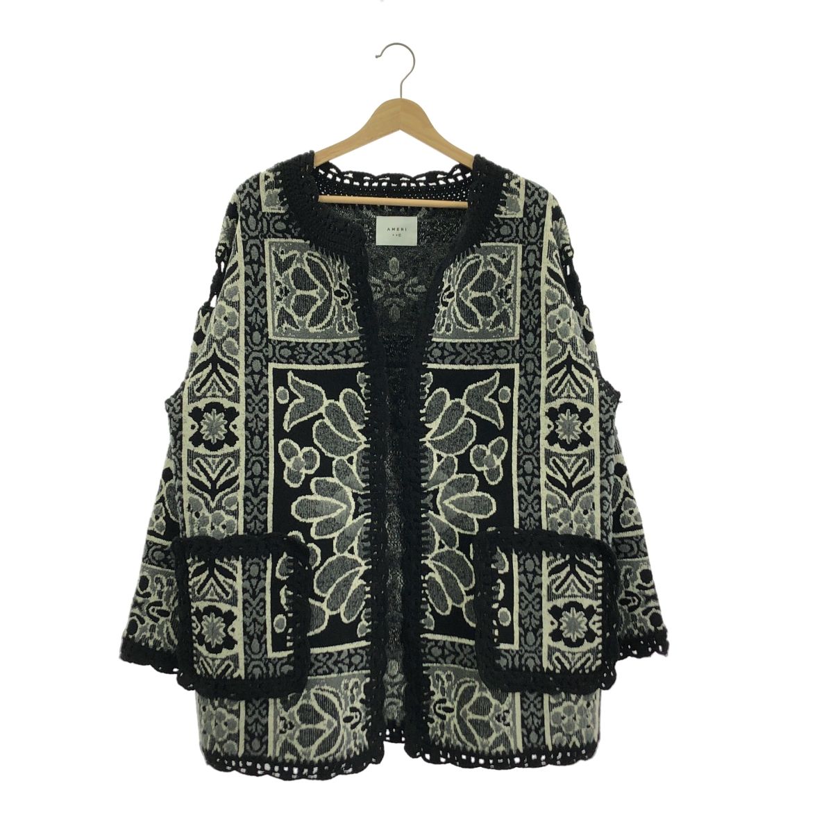 AMERI アメリ RUG PATTERN KNIT JACKET ラグパターン ニットジャケット F ブラック レディース