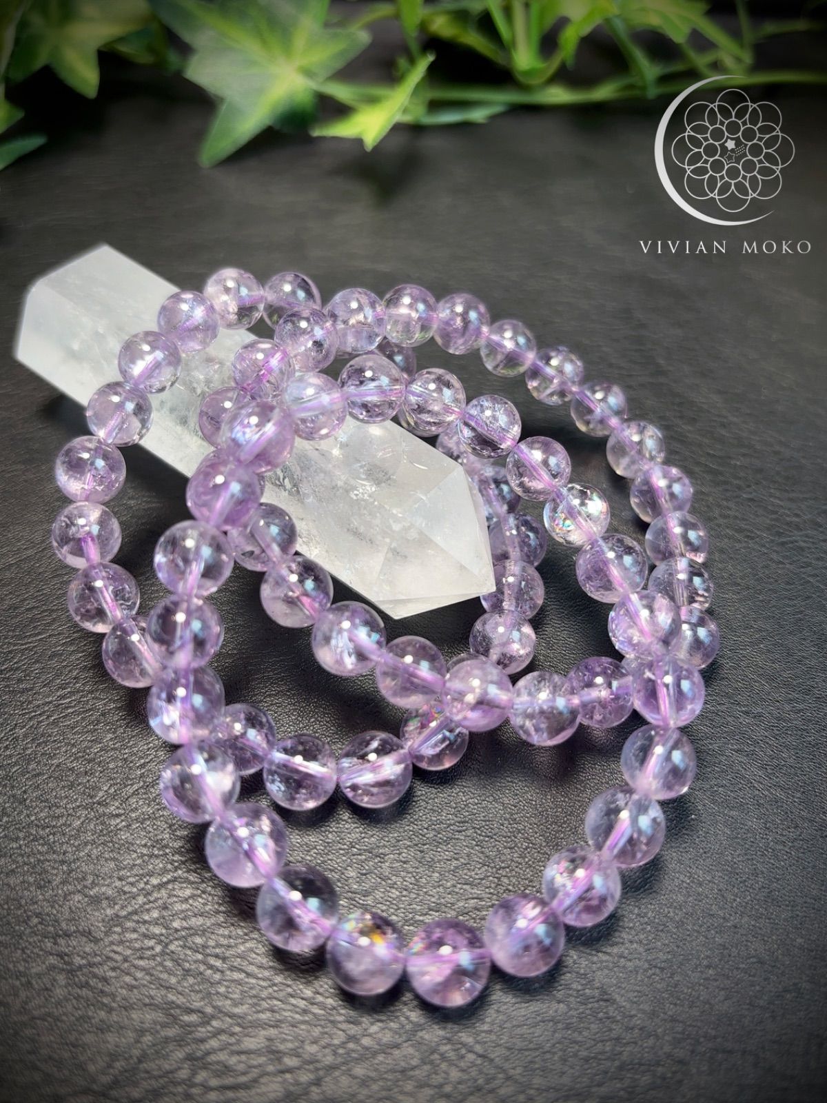 ラリマー×コットンインクリュージョン×ラベンダーアメジストデザインブレスレット 高品質]ラベンダーピンクアメジストブレスレット/ローズアメジスト（約