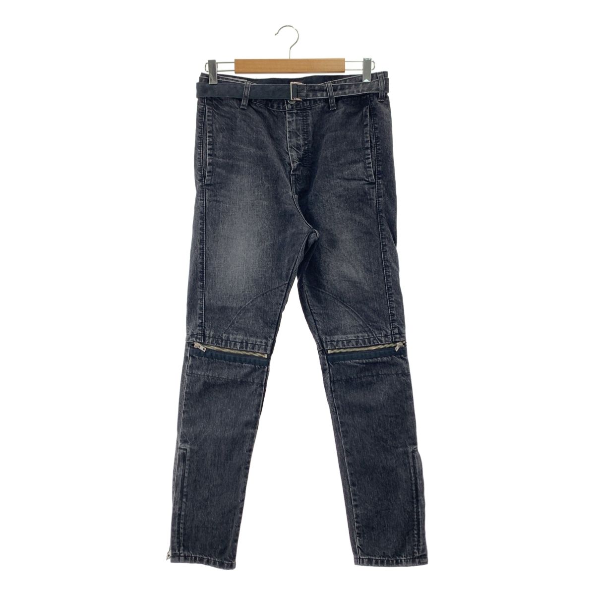 sacai サカイ ジップスリット ベルテッド バイカー デニムパンツ 1 ブラック メンズ