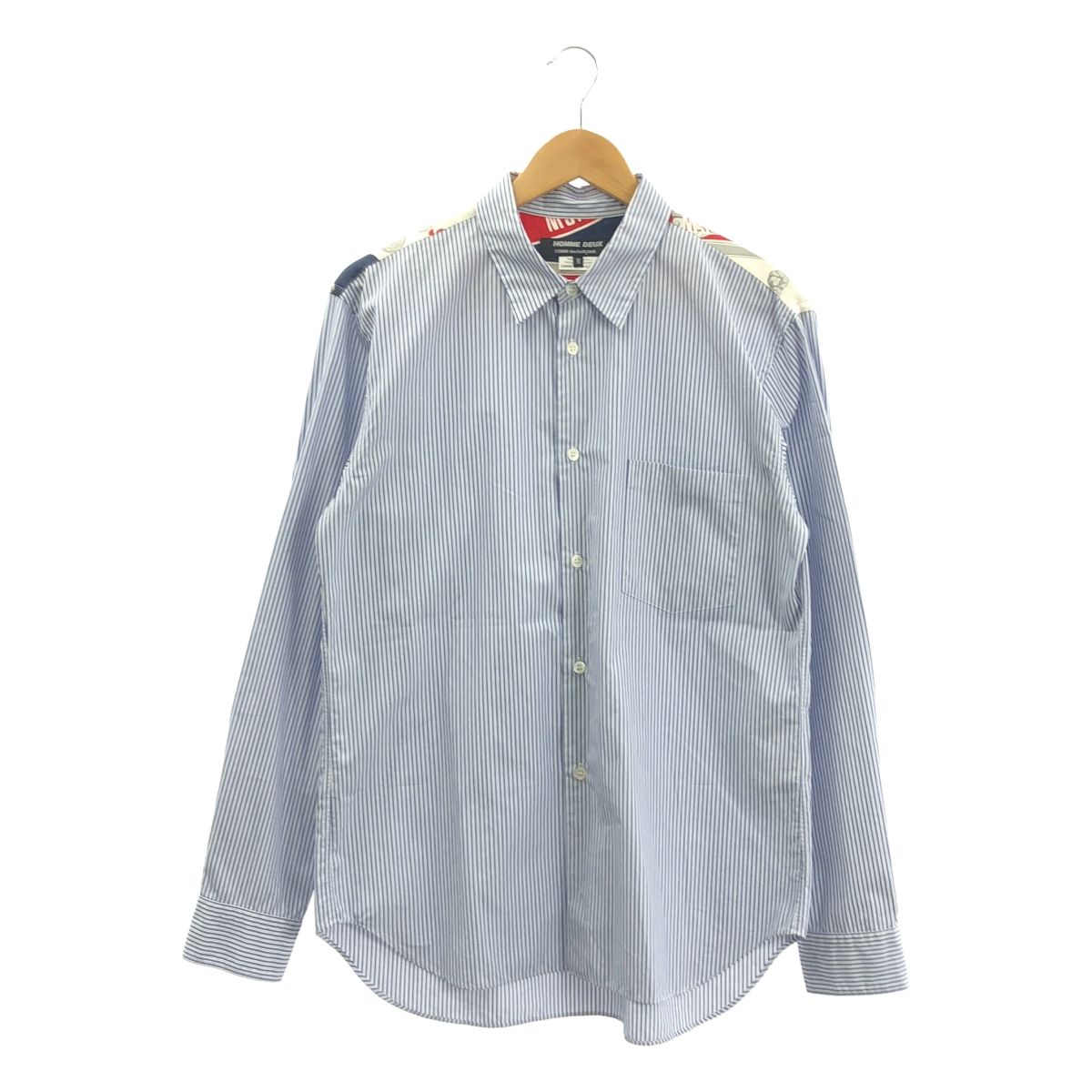 COMME des GARCONS HOMME DEUX コムデギャルソンオムドゥ 2017AW シルクスカーフ切替 ストライプシャツ M ブルー ホワイト メンズ