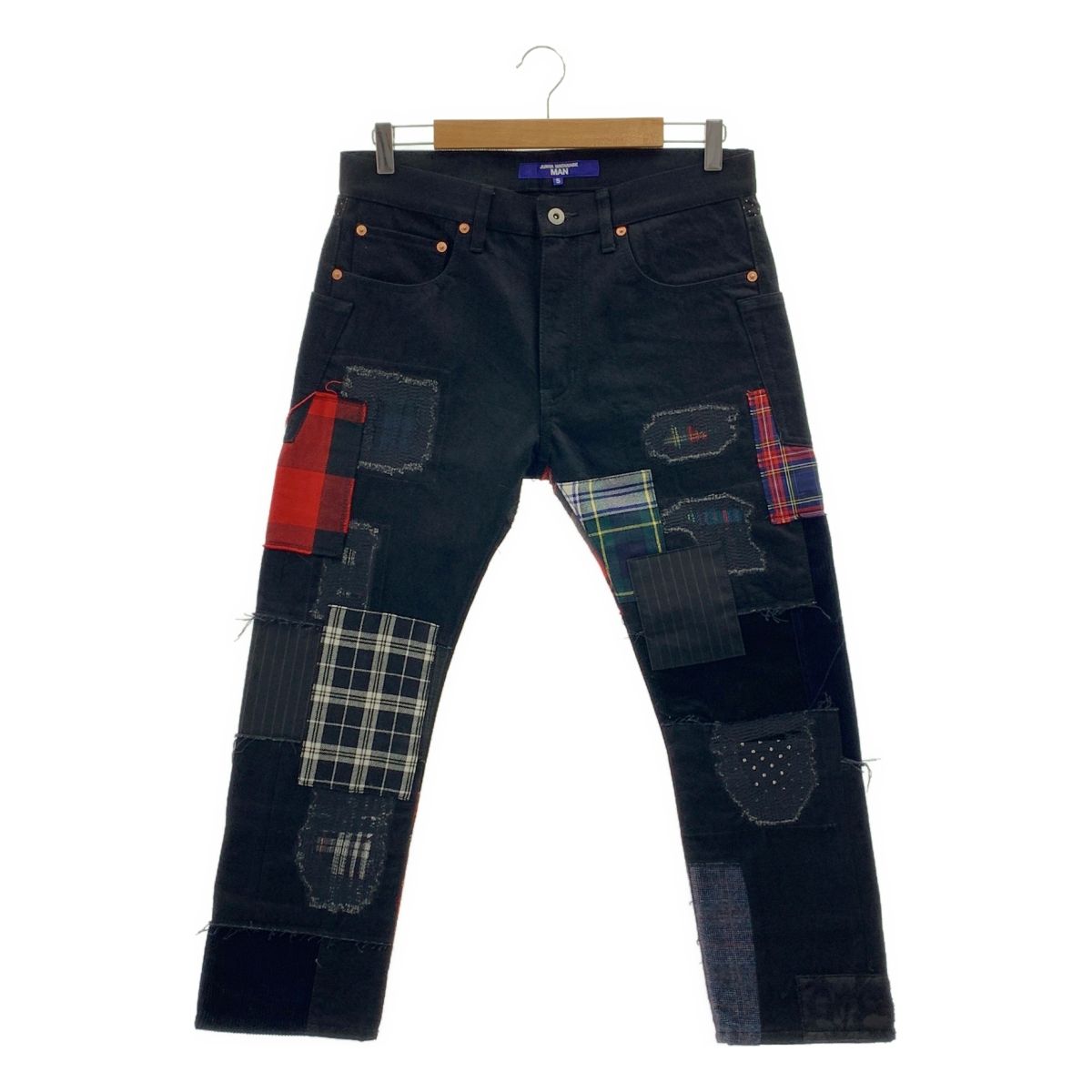JUNYA WATANABE MAN ジュンヤワタナベマン 2025SS 異素材 パッチワークデニム パンツ S ブラック レッド ホワイト メンズ
