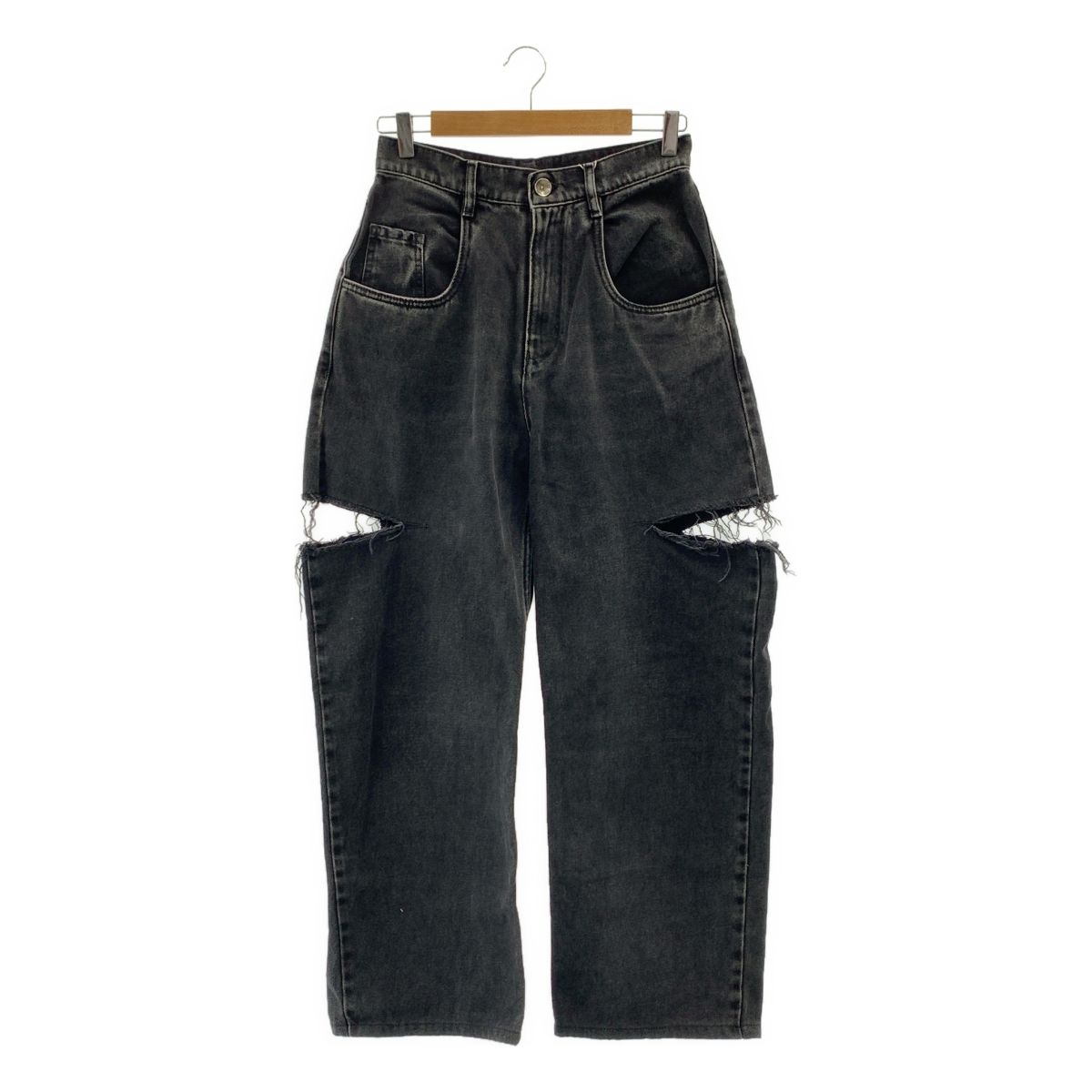 Maison Margiela メゾンマルジェラ 2025AW PANTS 5 POCKETS スラッシュディテール ブラックデニム パンツ 42 チャコールグレー系 レディース