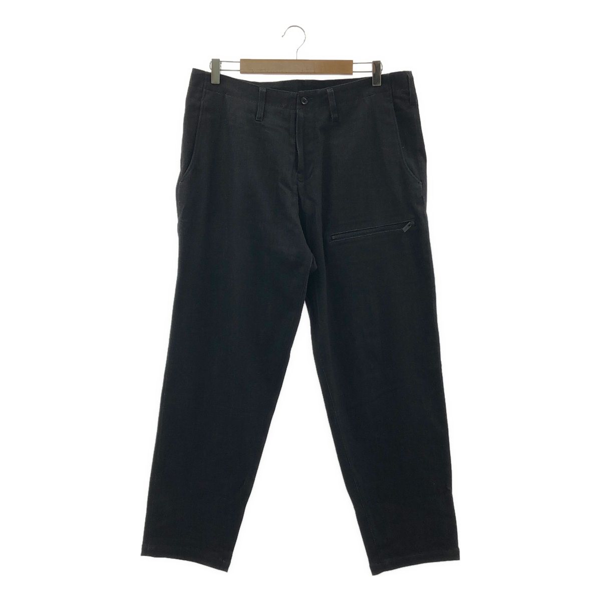 YOHJI YAMAMOTO POUR HOMME ヨウジヤマモトプールオム 2018AW レーヨン混 左ファスナー ポケット デニムパンツ 3 ブラック メンズ