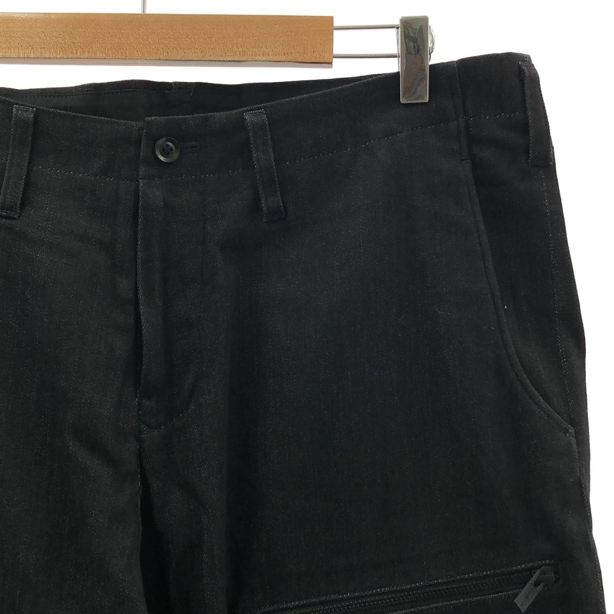 YOHJI YAMAMOTO POUR HOMME ヨウジヤマモトプールオム 2018AW レーヨン混 左ファスナー ポケット デニムパンツ 3 ブラック メンズ