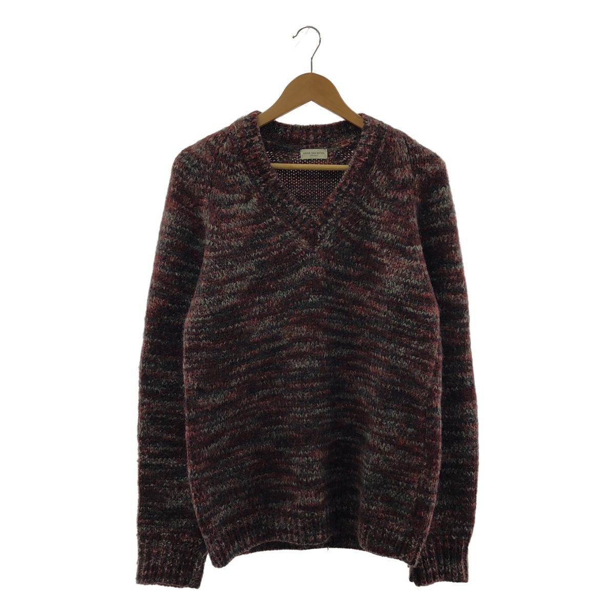 DRIES VAN NOTEN ドリスヴァンノッテン ウール モヘア アルパカ混 メランジ Vネックニット M ワインレッド メンズ