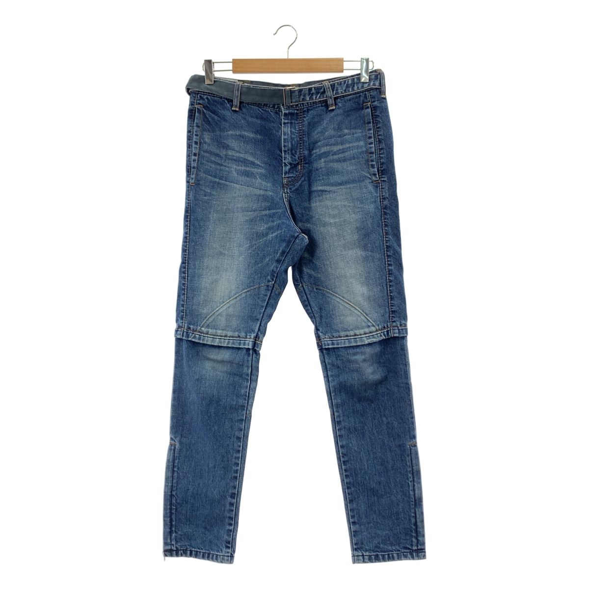 sacai サカイ ジップスリット ベルテッド レイヤード デニムパンツ 1 インディゴ メンズ