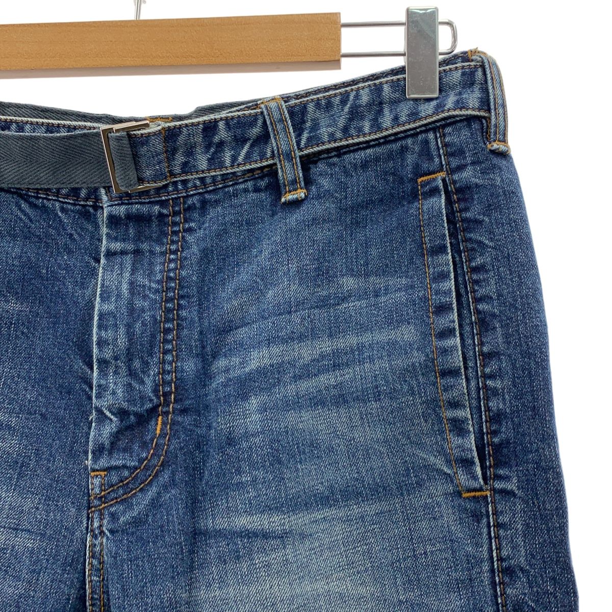 sacai サカイ ジップスリット ベルテッド レイヤード デニムパンツ 1 インディゴ メンズ