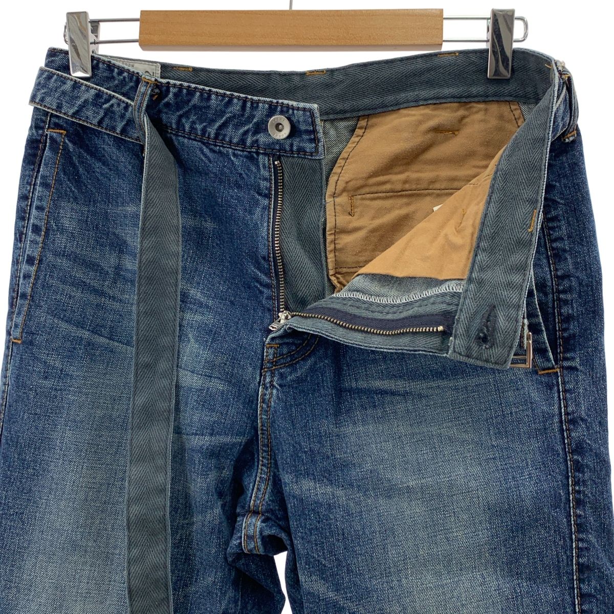 sacai / サカイ | ジップスリット ベルテッド レイヤード デニムパンツ