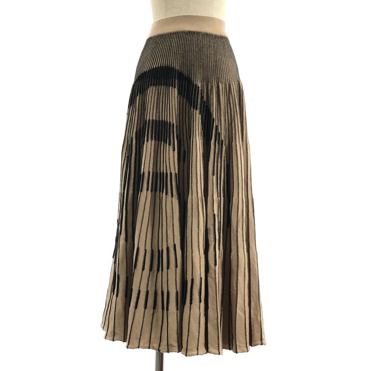 MM 6 Maison Margiela エムエムシックスメゾンマルジェラ 2020 AW コットン ロゴ リブ ニット ウエストゴム スカート S ベージュ ブラック レディース