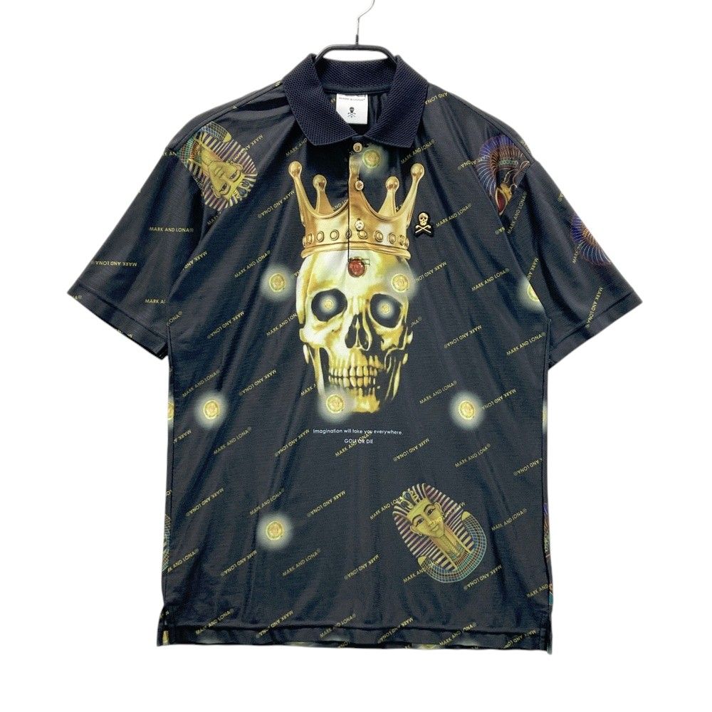 サイズ 44 MARK-LONA マークアンドロナ 半袖ポロシャツ スカル 総柄 ブラック系 240101435213 ゴルフウェア メンズ ストスト