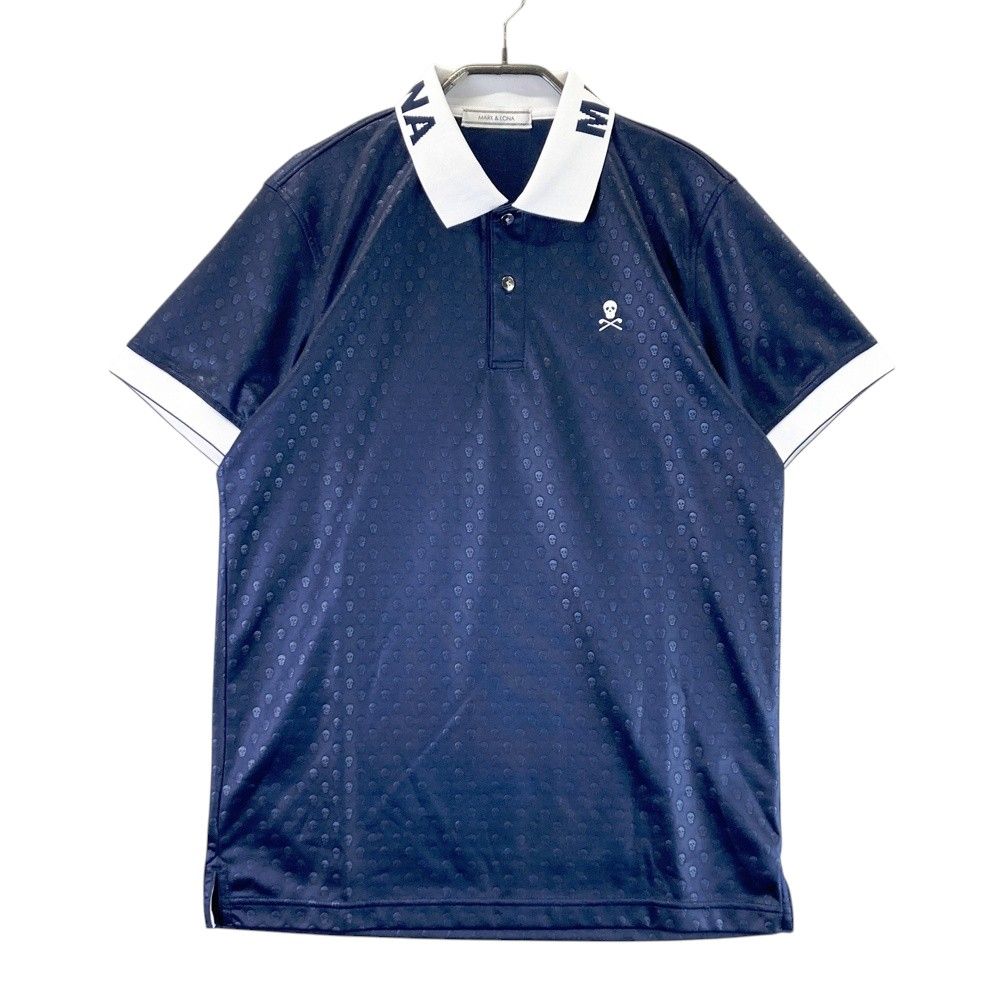 サイズ 46 MARK-LONA マークアンドロナ 半袖ポロシャツ スカル総柄 ネイビー系 240101454846 ゴルフウェア メンズ ストスト