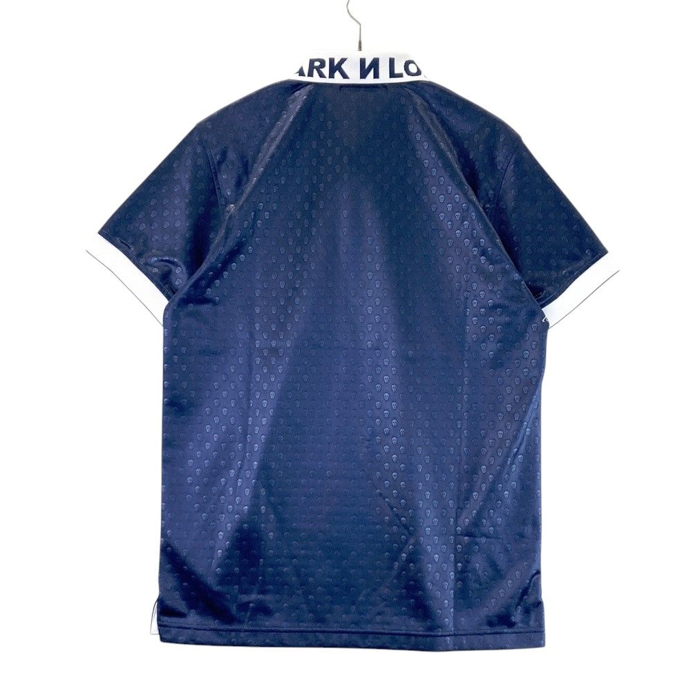 サイズ 46 MARK-LONA マークアンドロナ 半袖ポロシャツ スカル総柄 ネイビー系 ゴルフウェア メンズ ストスト