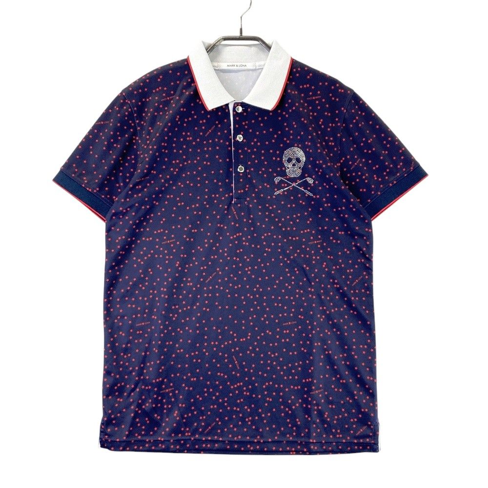 サイズ M MARK-LONA マークアンドロナ 半袖ポロシャツ 星柄 ネイビー系 240101454856 ゴルフウェア メンズ ストスト