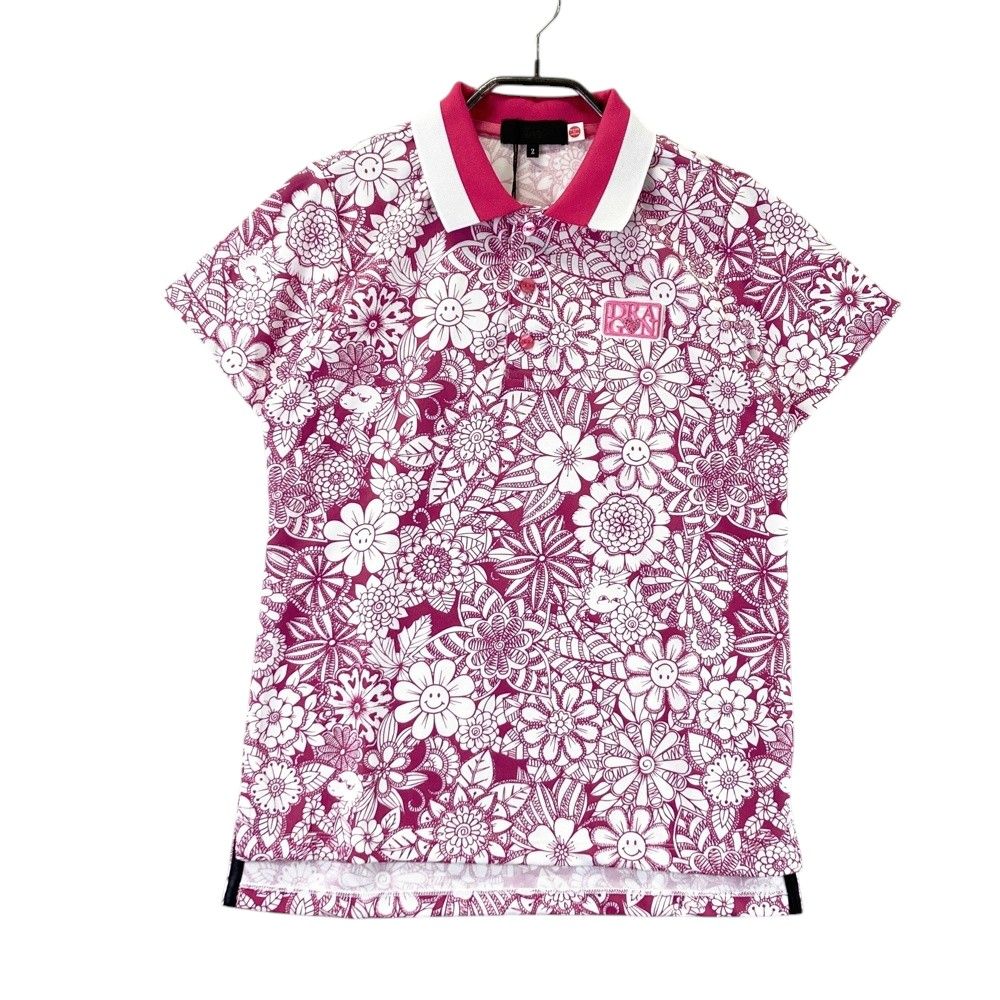 サイズ 2 DANCE WITH DRAGON ダンスウィズドラゴン 半袖ポロシャツ チビドラ ニコちゃん 花 総柄 ピンク系 240101559088 ゴルフウェア レディース ストスト