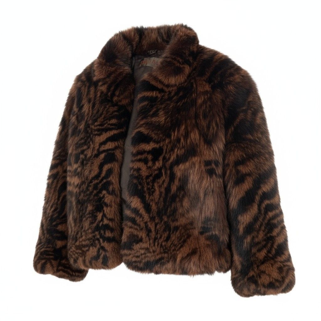27k14 ROTINY ロティニー 染めフォックスファー ゼブラ柄 ハーフコート M ブラウン 最 毛皮 FOX FUR ボリューム t18r