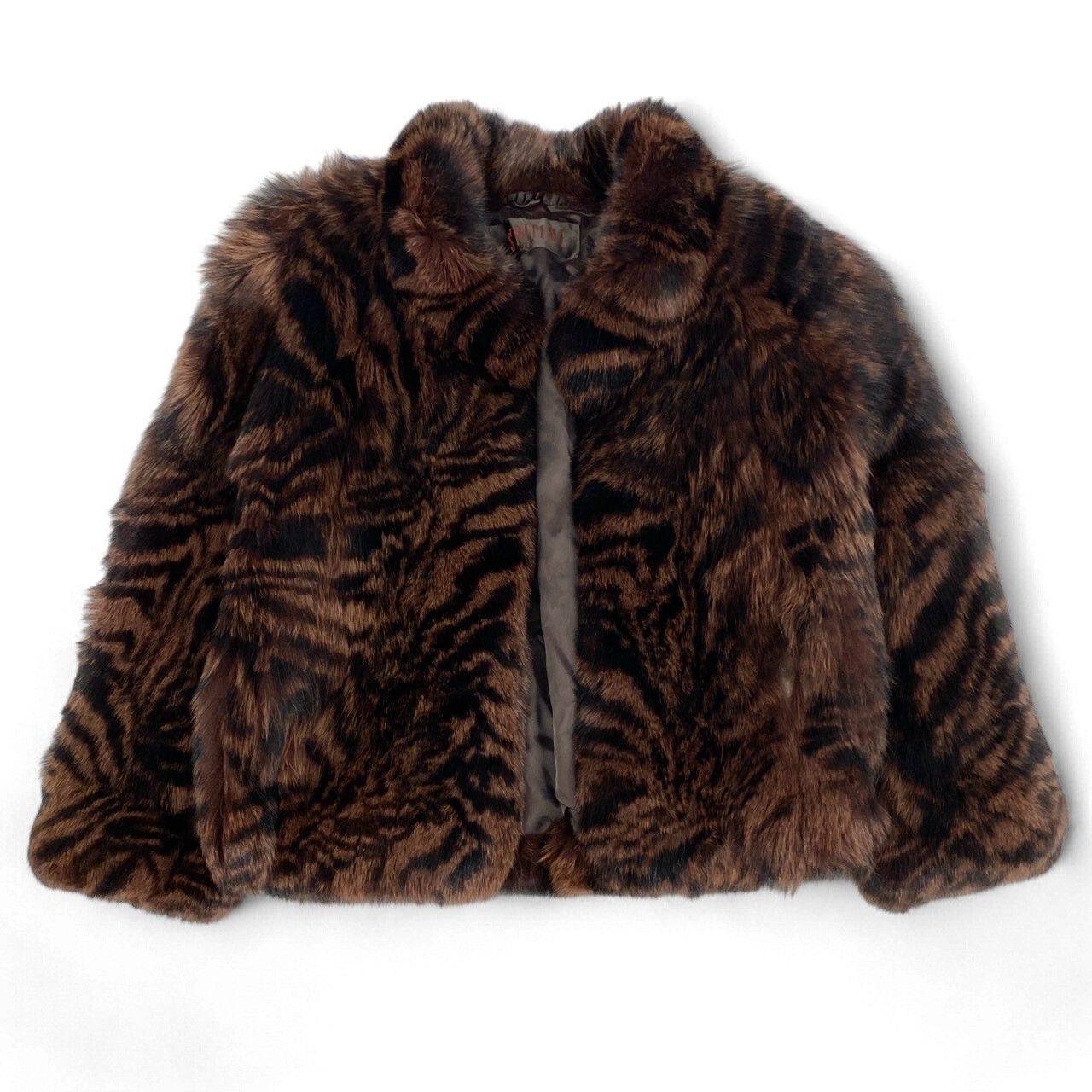 27k14 ROTINY ロティニー 染めフォックスファー ゼブラ柄 ハーフコート M ブラウン 最 毛皮 FOX FUR ボリューム t18r