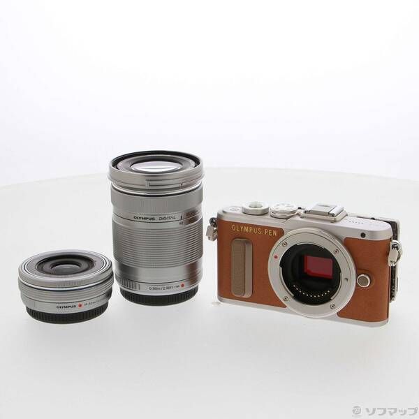 〔 品〕 PEN E-PL8 EZダブルズームキット ブラウン 262