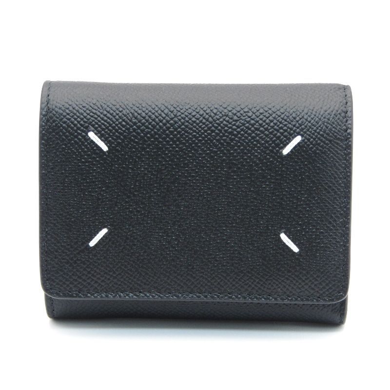 Maison Margiela メゾンマルジェラ 三つ折り財布 SA3UI0017 4ステッチ グレイニー カーフ ミニ財布 T8013 ブラック 80007226