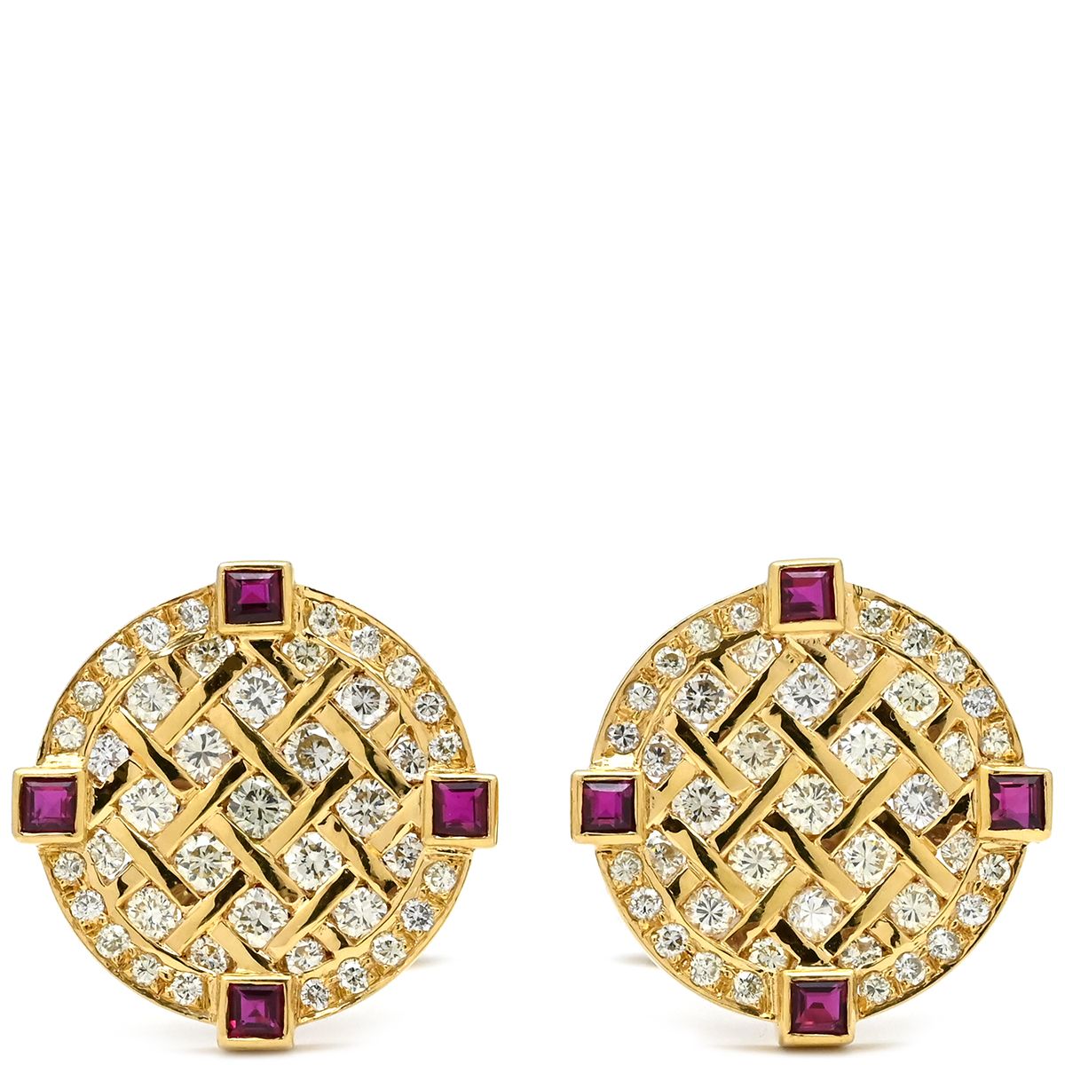 カフス カフリンクス ダイヤ×ルビー K18YG ダイヤモンド ルビー イエローゴールド×シルバー Au750 18K 18金 ラウンド