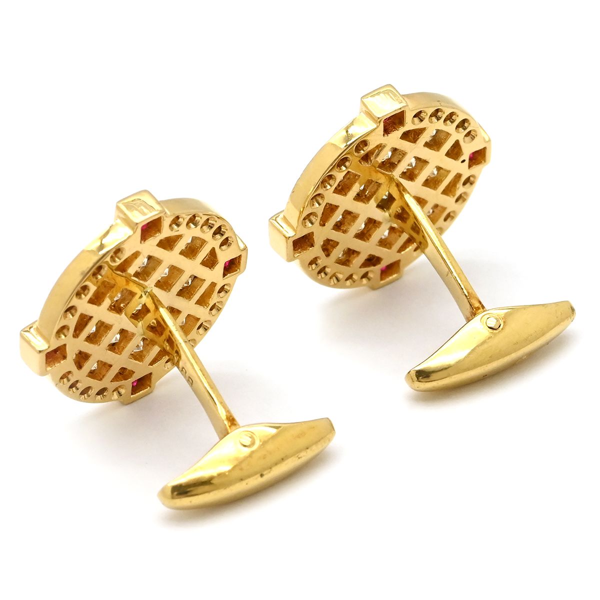 カフス カフリンクス ダイヤ×ルビー K18YG ダイヤモンド ルビー イエローゴールド×シルバー Au750 18K 18金 ラウンド
