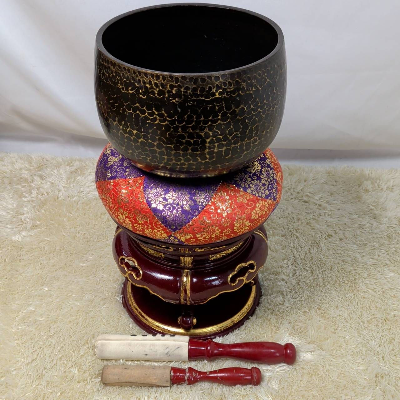 大徳寺 りんセット おりん 7寸 7号 りん布団 台 りん棒 大小 傷汚れあり