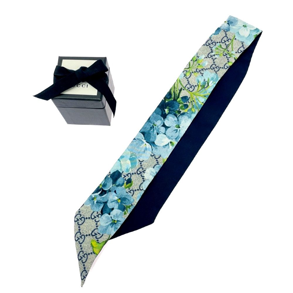 中古】【箱付き】 GUCCI グッチ シルク 花柄 GG ネックボウ スカーフ