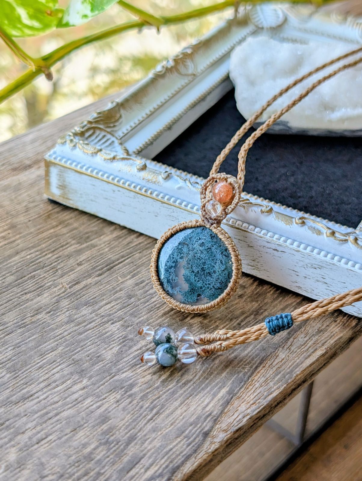 ☆モスアゲート☆マクラメ編みネックレス 463 ・マクラメネックレス