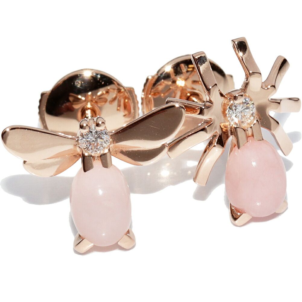ショーメ ピアス K18PG ピンクオパール ダイヤ アトラップモア ピアス スパイダー-ビー 蜘蛛 クモ 蜜蜂 ミツバチ 81412 81411