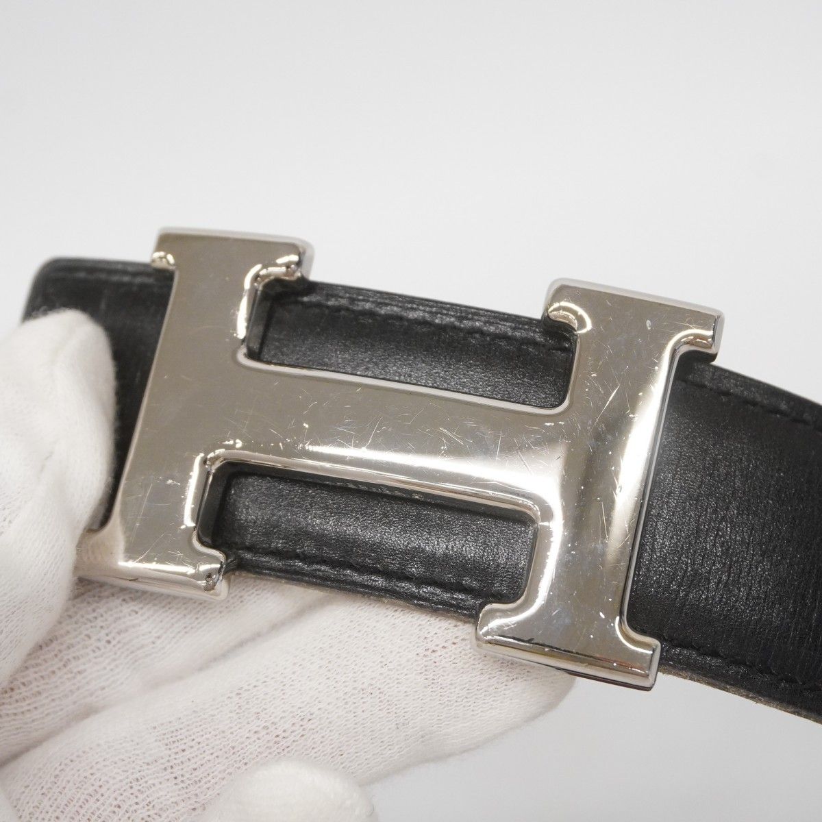 5oc2057】エルメス ベルト Hベルト カーフ クシュベル ブラック