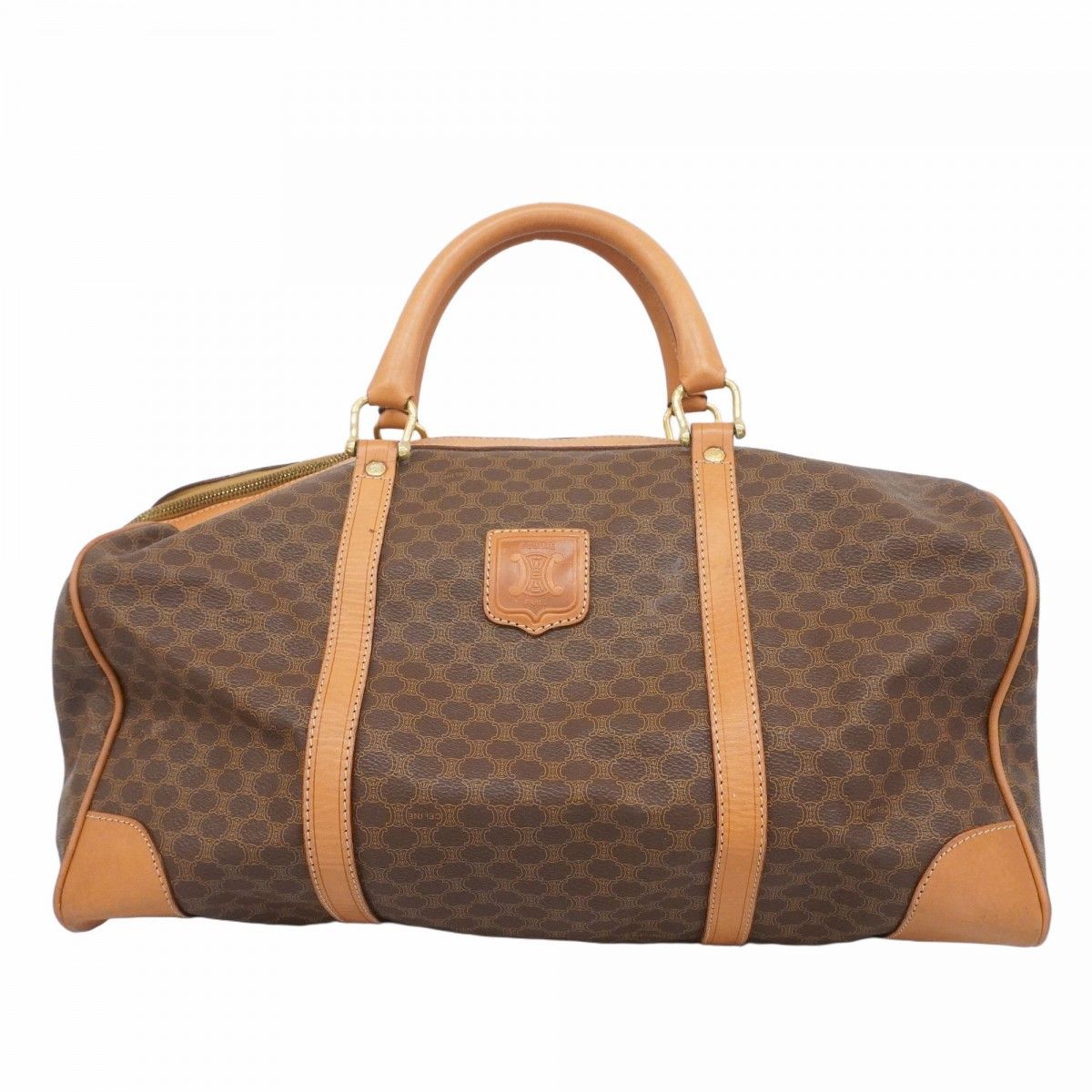 5oc1877 セリーヌ ボストンバッグ マカダム PVC ブラウン ゴールド金具 レディース