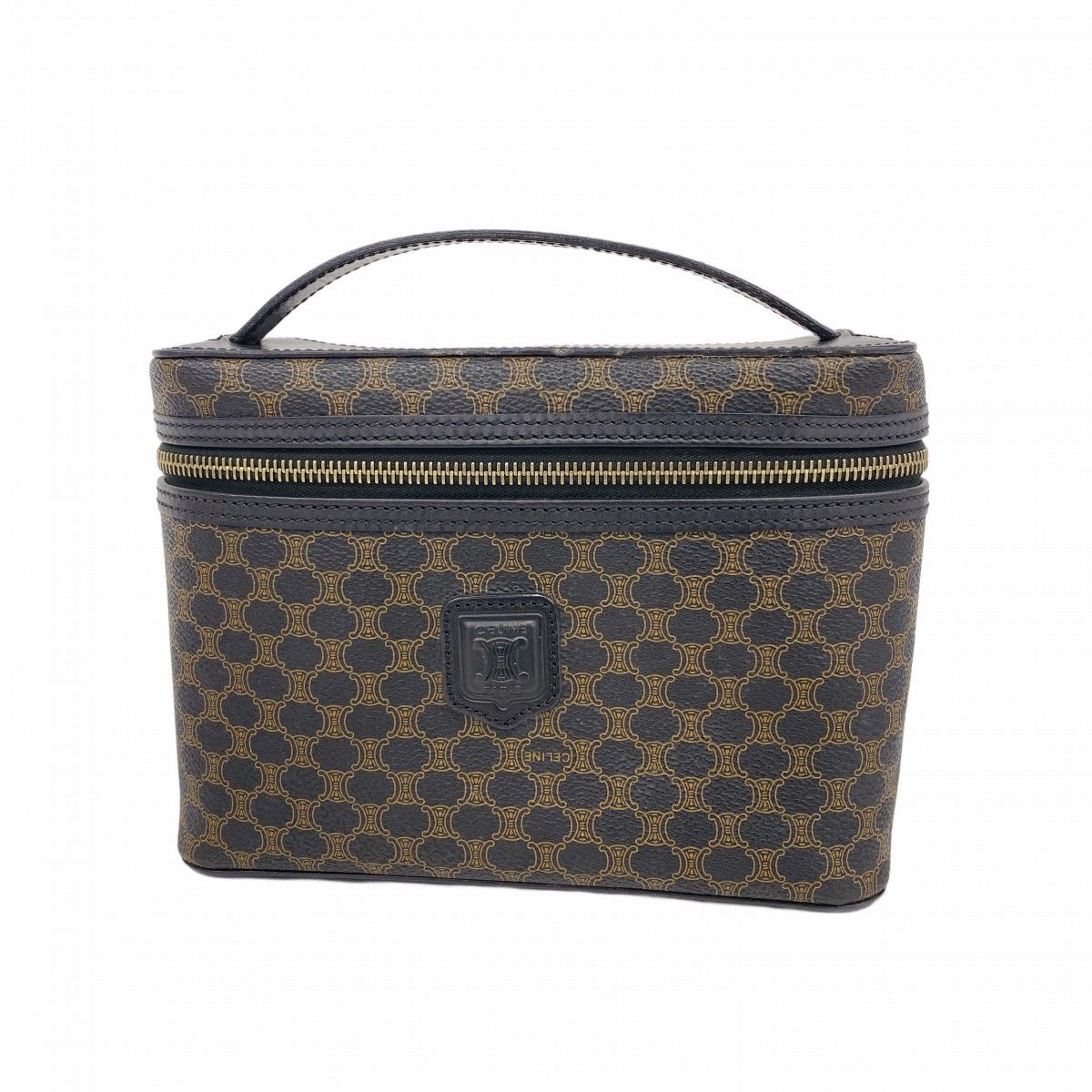 5oc1927 セリーヌ バニティバッグ マカダム PVC ブラック ゴールド金具 レディース