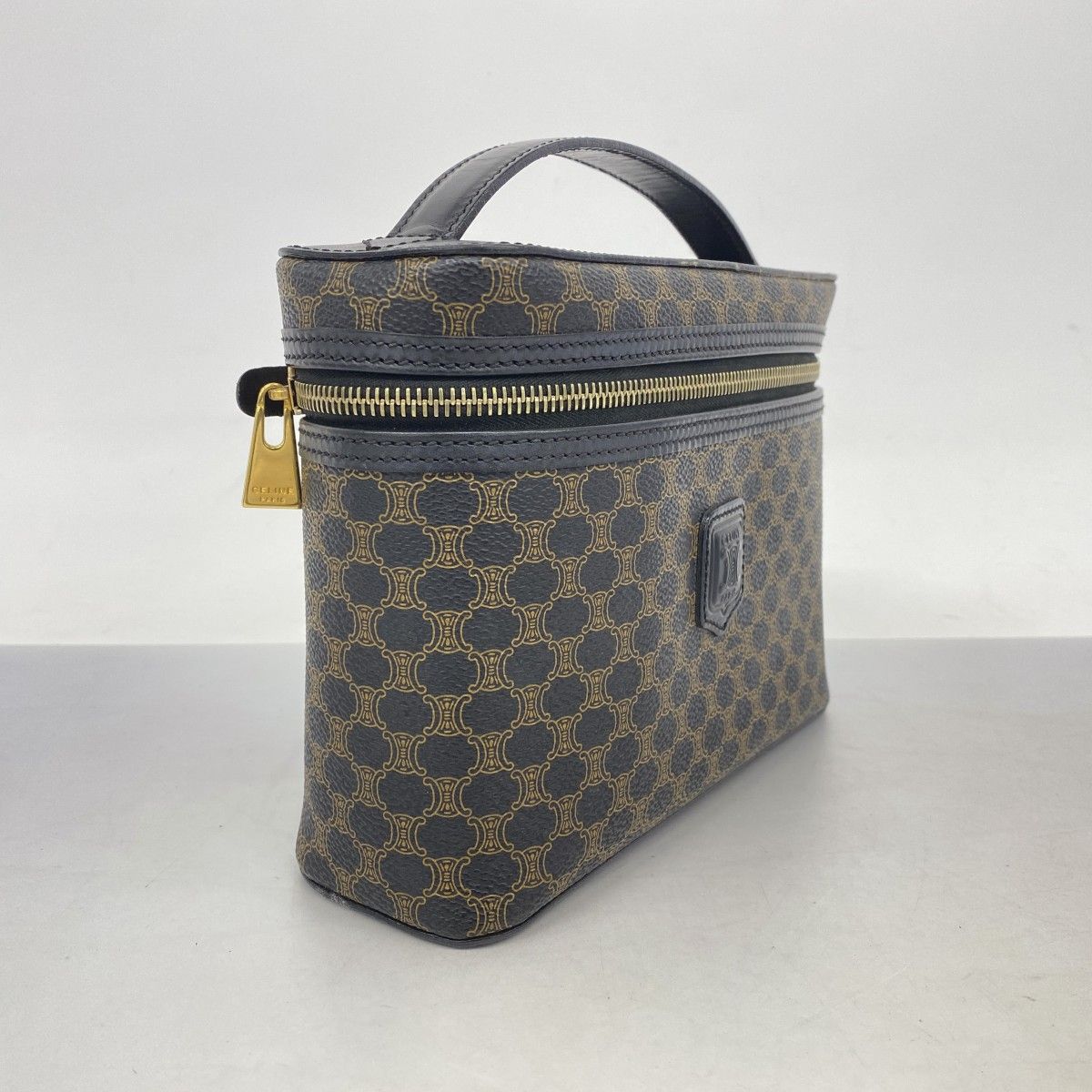 5oc1927 セリーヌ バニティバッグ マカダム PVC ブラック ゴールド金具 レディース