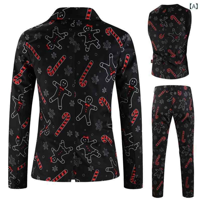 スーツ メンズ クリスマス 3Dプリント柄 フォーマル カジュアル スリムフィット ポリエステル混紡 オールシーズン M L XL 2L 3L 4L