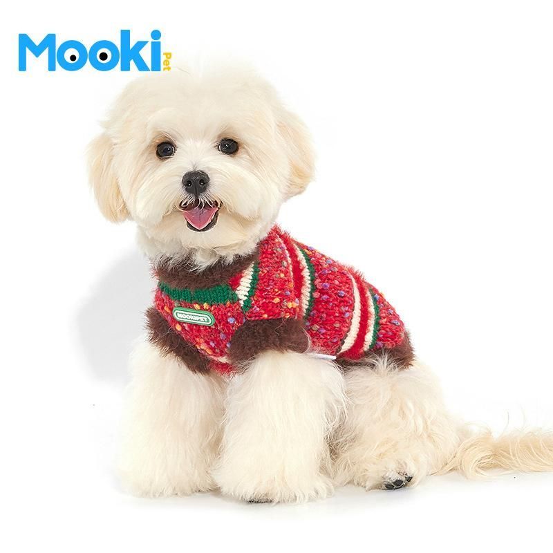 ドッグウェア 猫 小型犬 クリスマス ニット ベスト 犬服 冬 袖なし 暖かい かわいい レッド ポリエステル