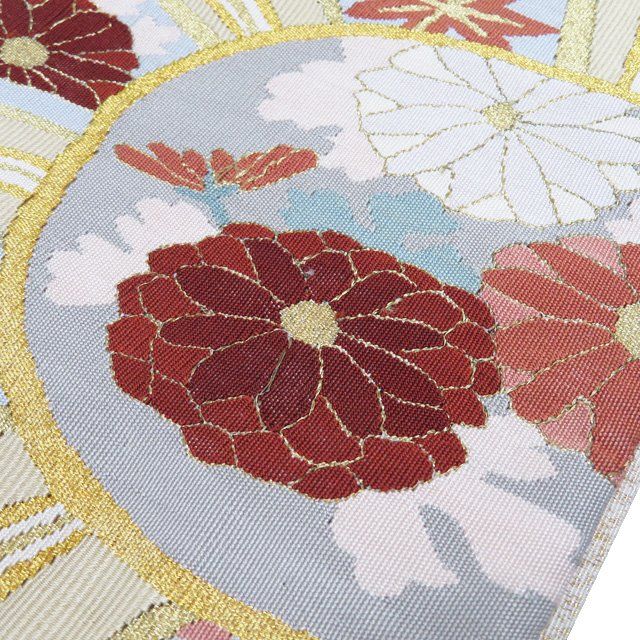  袋帯 リサイクル 正絹 フォーマル 仕立て上がり 三通 綴れ織 花模様 箔糸 金通し 象牙色 多色 金 きもの北條 A 1296-12 袋帯 帯