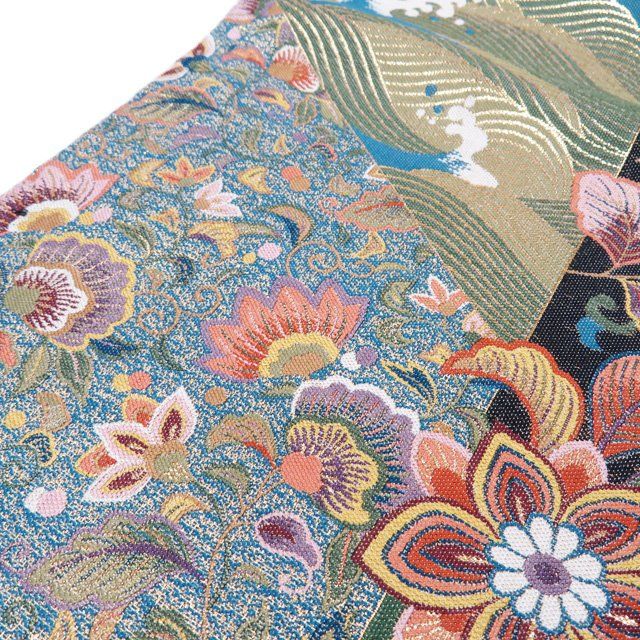  袋帯 リサイクル 正絹 フォーマル 仕立て上がり 六通 1800細緻織 華文 花紋 唐草孔雀文 箔糸 多色 金 きもの北條 A 1296-3 袋帯 帯