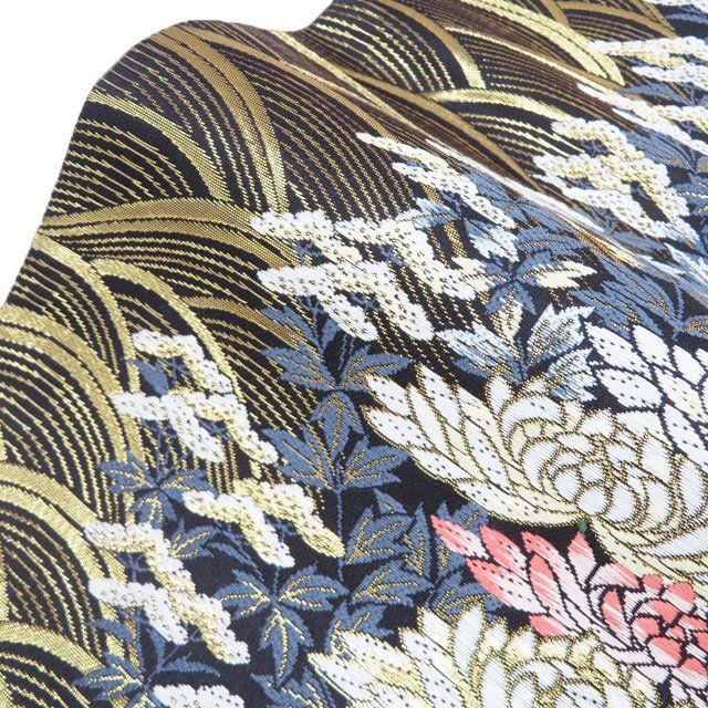  袋帯 正絹 フォーマル 仕立て上がり 六通 波地菊華献上 菊模様 波文 箔糸 黒色 多色 金 きもの北條 A 1296-6 袋帯 帯