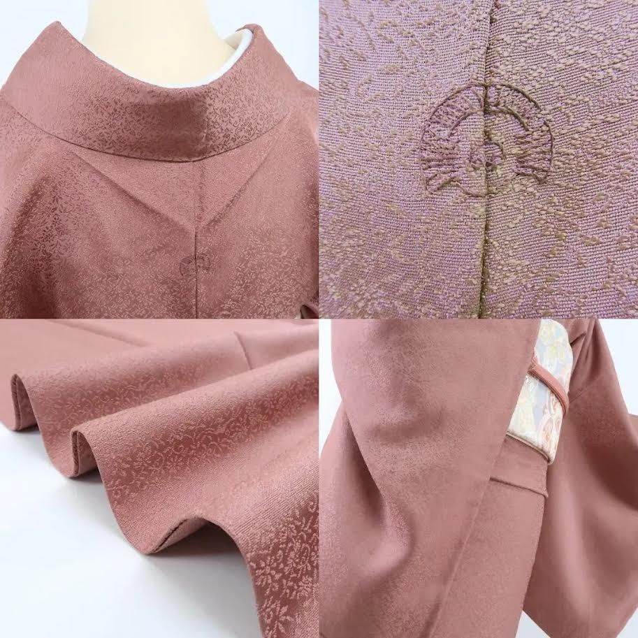 m2139＊美品 正絹 縫い一つ紋 トールサイズ 手縫い仕立て 色無地 楽天