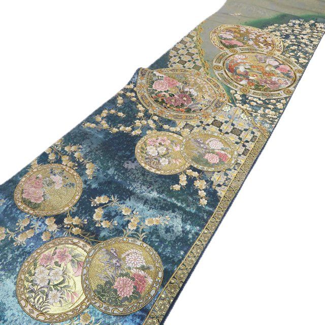 袋帯 正絹 フォーマル 仕立て上がり 六通 花鳥模様 引箔 御召茶色 多色 金 きもの北條 A 1296 7