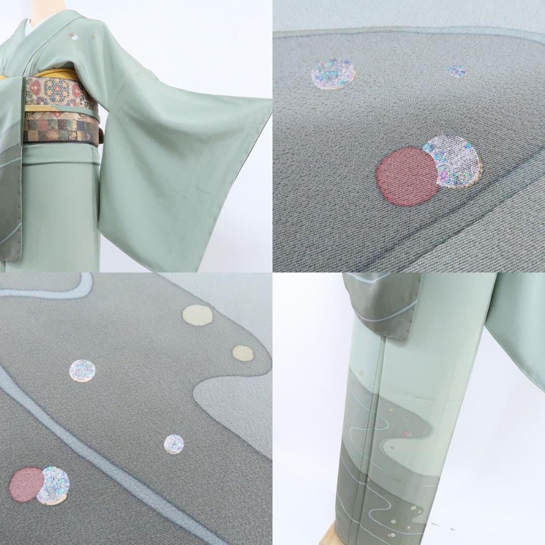 百華❀Y1872◇仕付け糸付 水玉 手縫い仕立て 正絹 訪問着 着物 単品