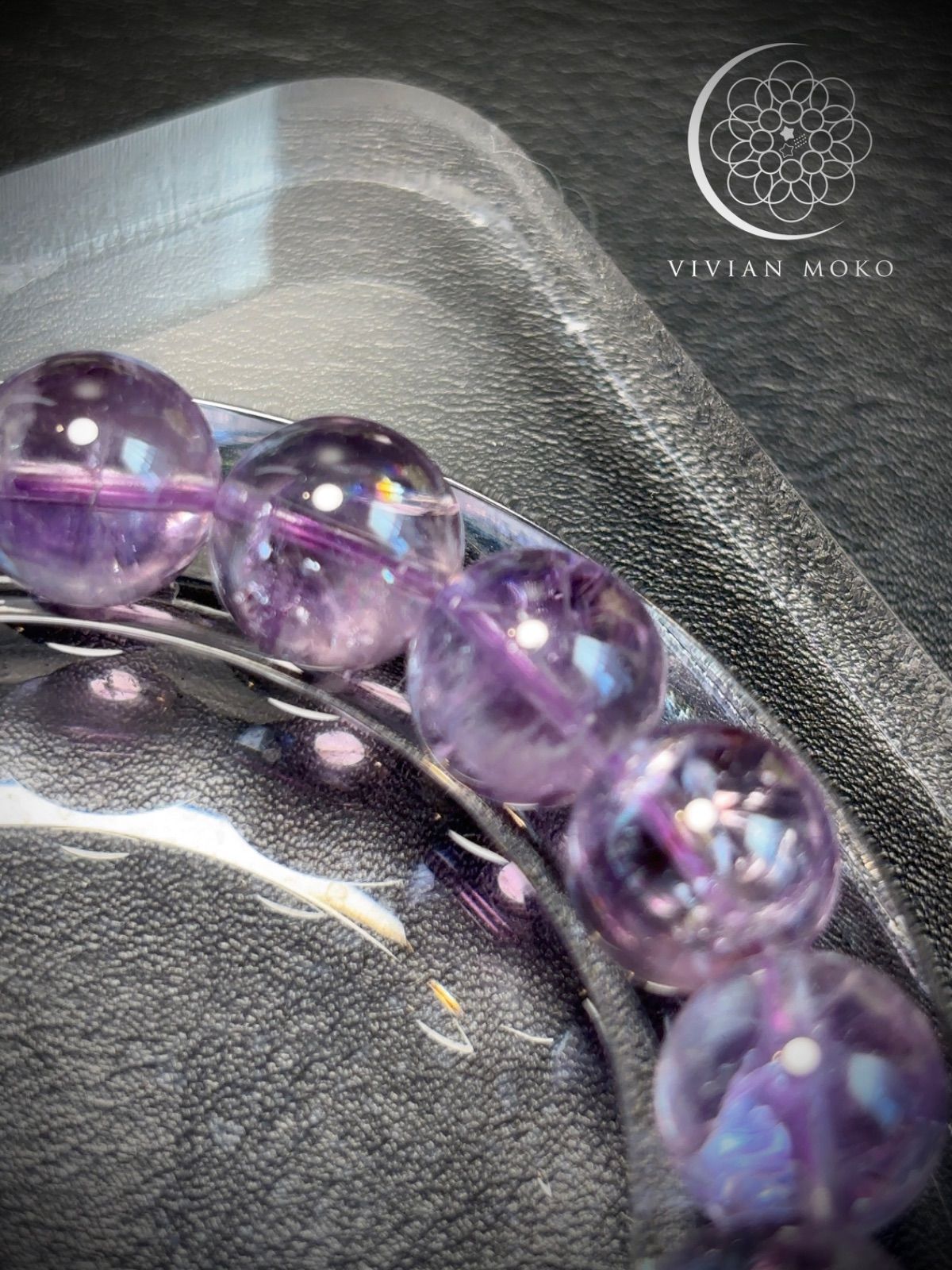 21㍉大内周メガ玉ラベンダーパープル虹入アメジストブレスレット天然