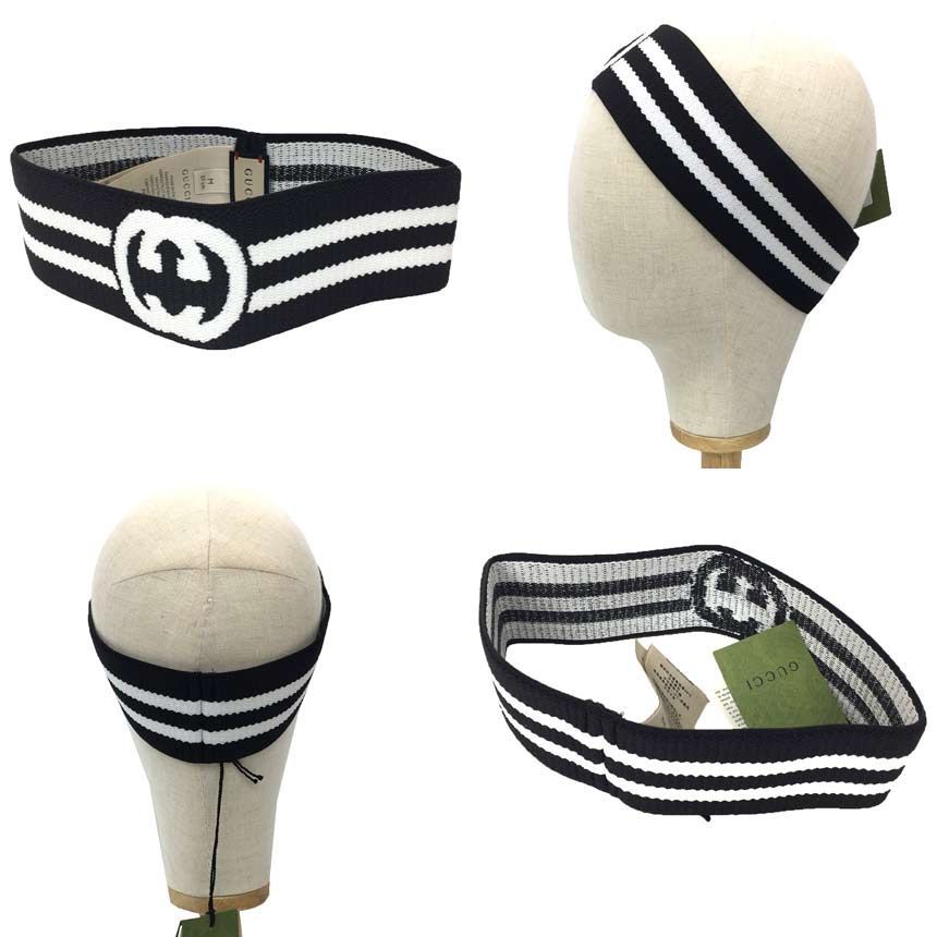 GUCCI グッチ インターロッキングG ヘアバンド 676646 カチューム GG ヘアアクセ 黒白 aq11850