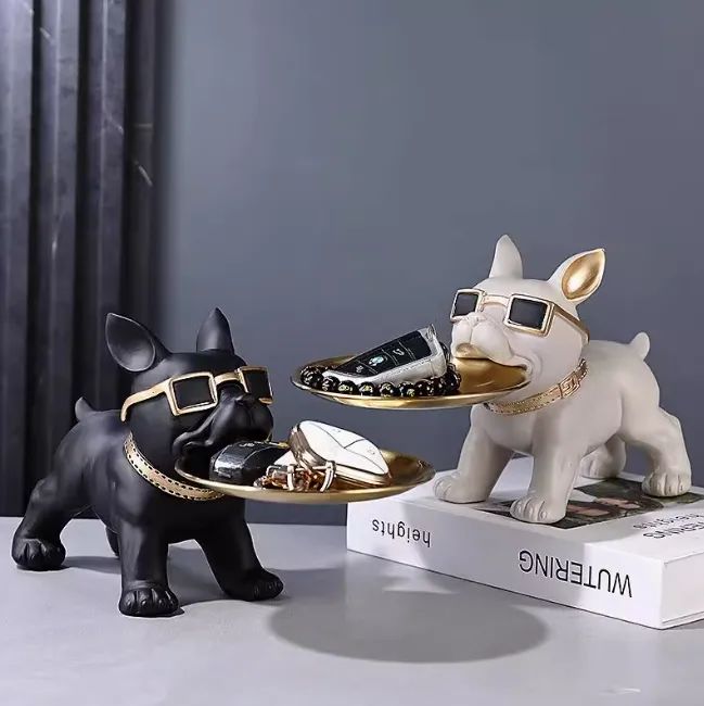 犬用トレイ収納 トレイ ブルドッグ フレンチブルドッグ インテリア 小物入れ 置物 玄関飾り オブジェ 犬 雑貨 玄関 トレイ アンティーク ブラックグレー ベージュ