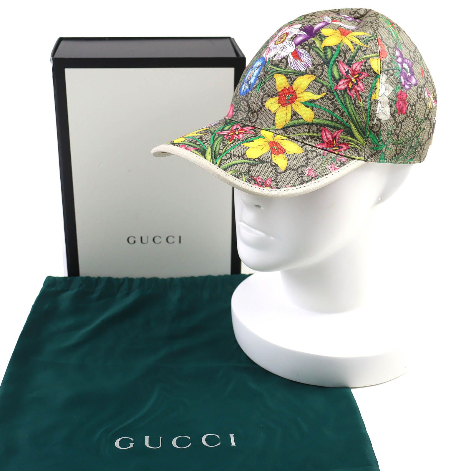 GUCCI グッチ 603986 GGスプリーム フローラ 花柄 ベースボールキャップ 帽子 ベージュ マルチ M 57 cm 保存袋付き イタリア製 レディース