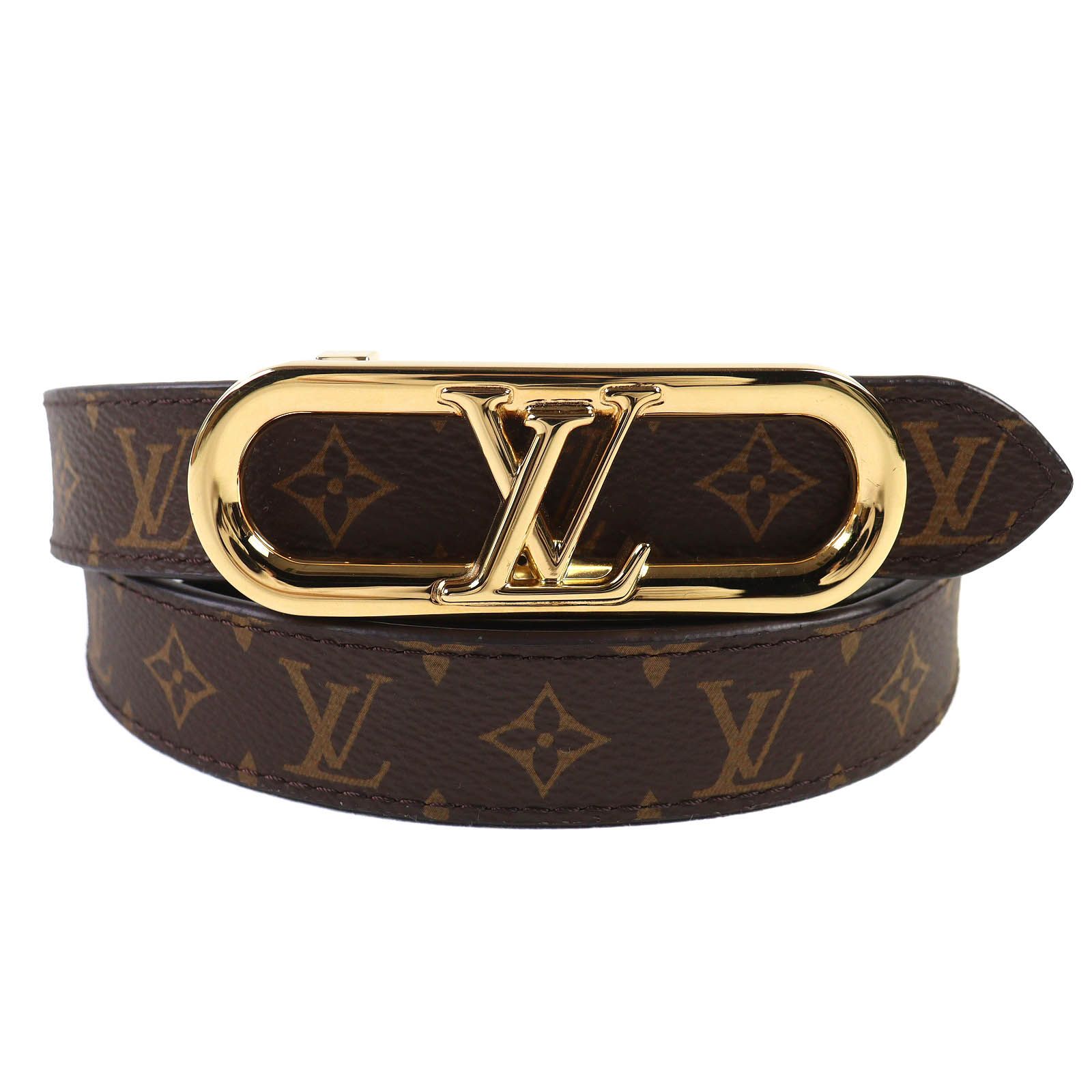 LOUIS VUITTON ルイヴィトン M0690 マイ LV チェーン リバーシブル モノグラム レザー ベルト ブラウン ブラック ゴールド金具 80 32 スペイン製 レディース