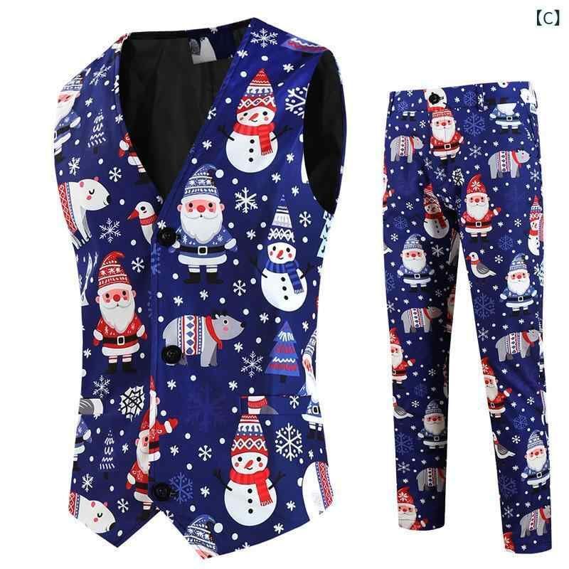 スーツ 男性用 クリスマス 3Dプリント カジュアル フォーマル 大きいサイズ ブレザー パンツ ベスト 3点セット WWW_OPDRERGINERDOGAN_COM