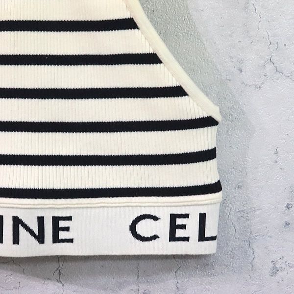 セリーヌ CELINE ストライプ アスリート ブラ クリーム×黒 size XS 17584
