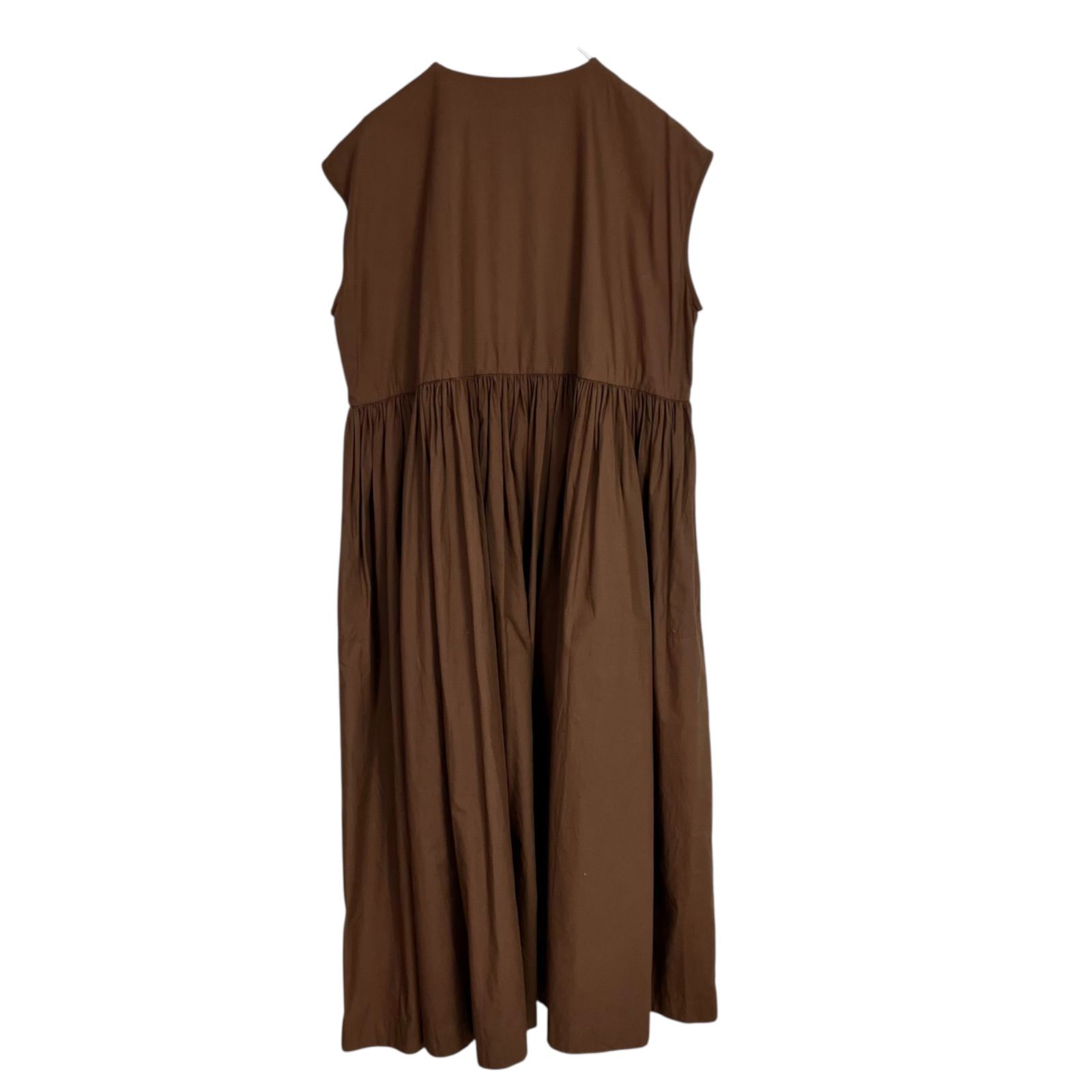 KHADI-CO 2025 AW DRESS-ARIA ギャザーロング ノースリーブ シャツワンピース M ブラウン 茶 カディーアンドコー ジャーナル ラックス取扱 22-040-450-0007-3-0