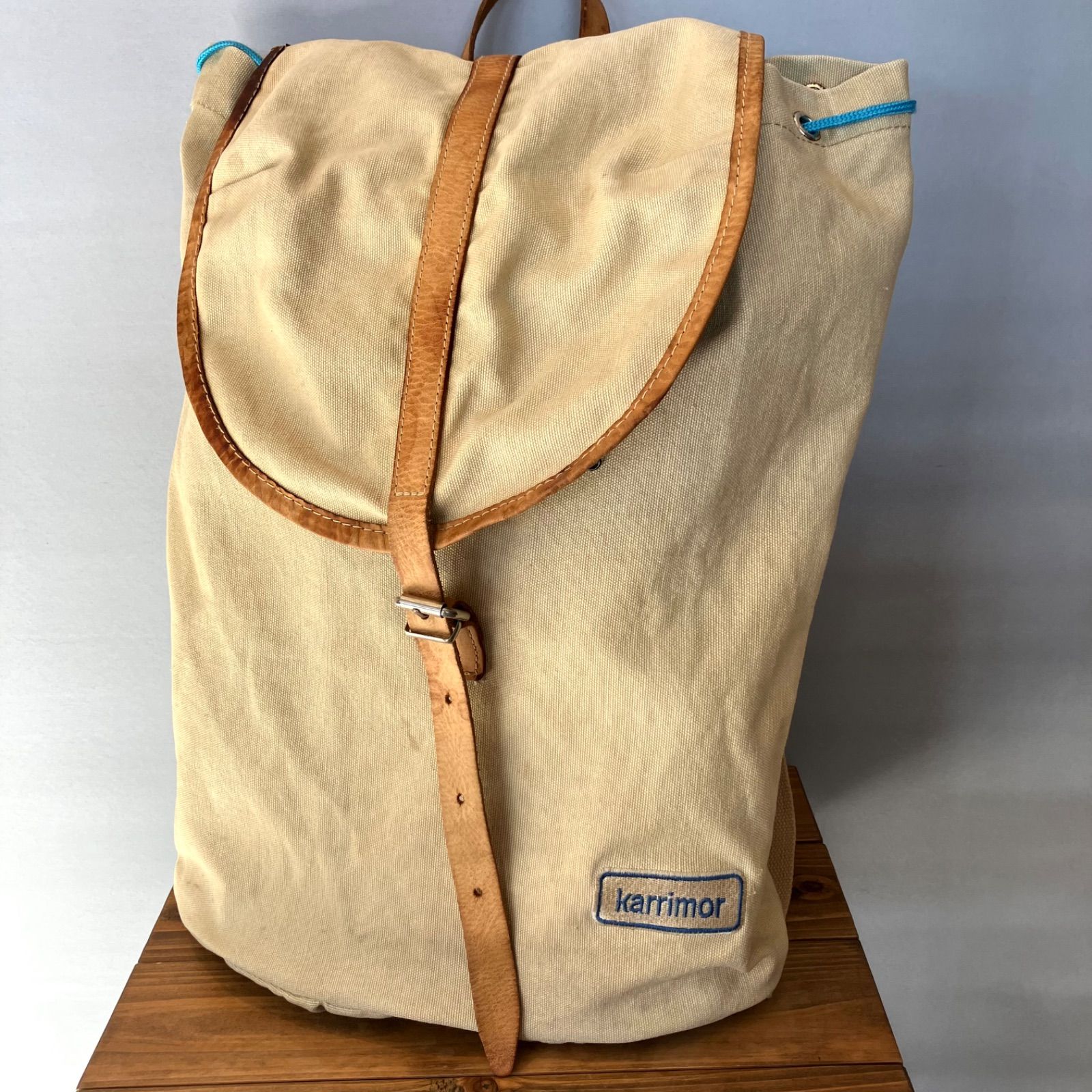 90's Karrimor カリマー バックパック リュックサック キャンバス レザー 革 帆布 ライトベージュ