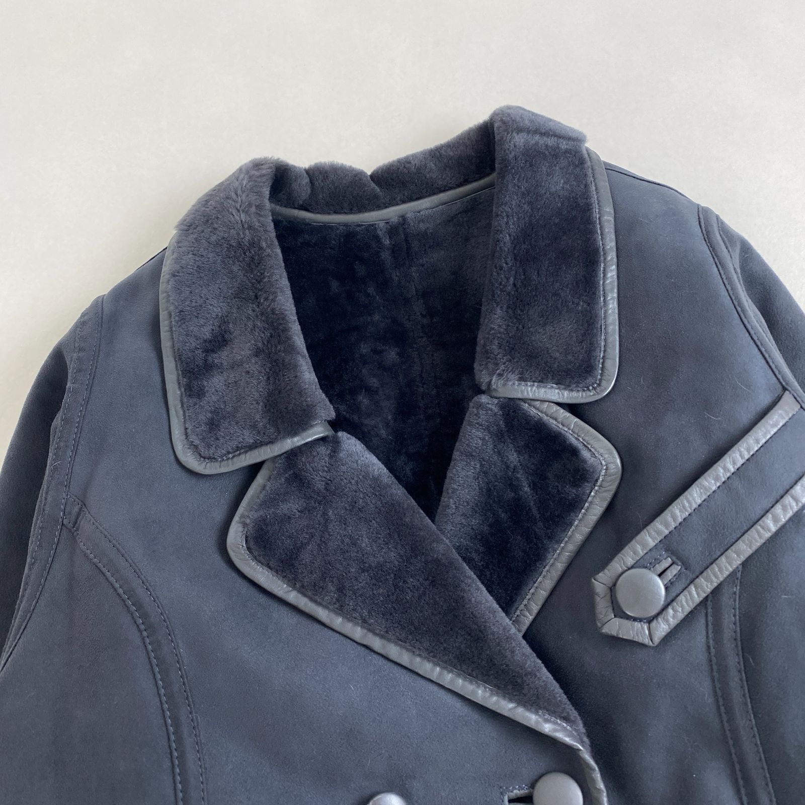 毛皮コート ムートンコート 上質 ネイビー パープル ラムレザー 日本製